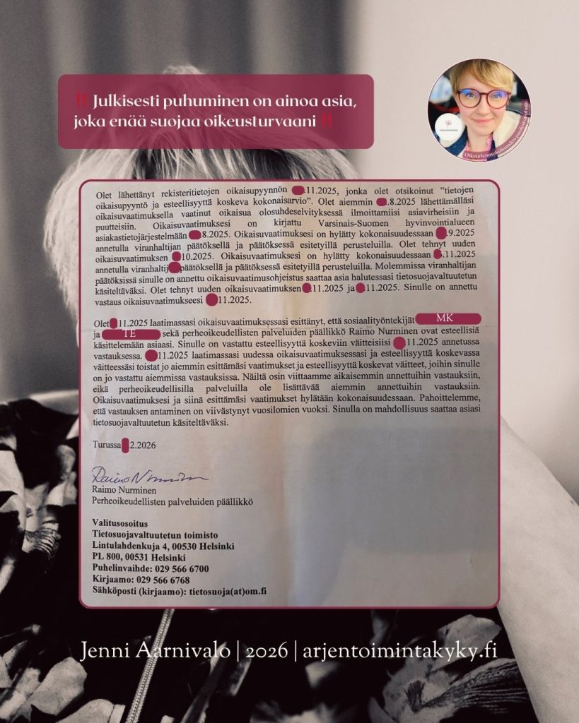 Virheellinen olosuhdeselvitys. Perheoikeudellisen yksikön vastaus tietojen oikaisupyyntöön helmikuussa 2026